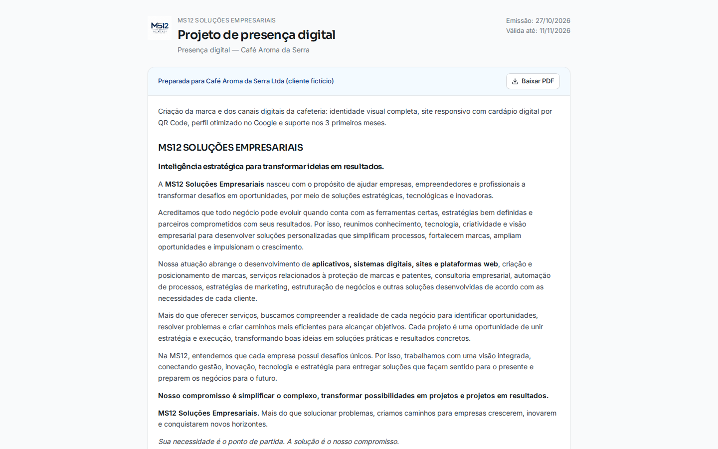 A proposta da MS12 aberta pelo link, no computador